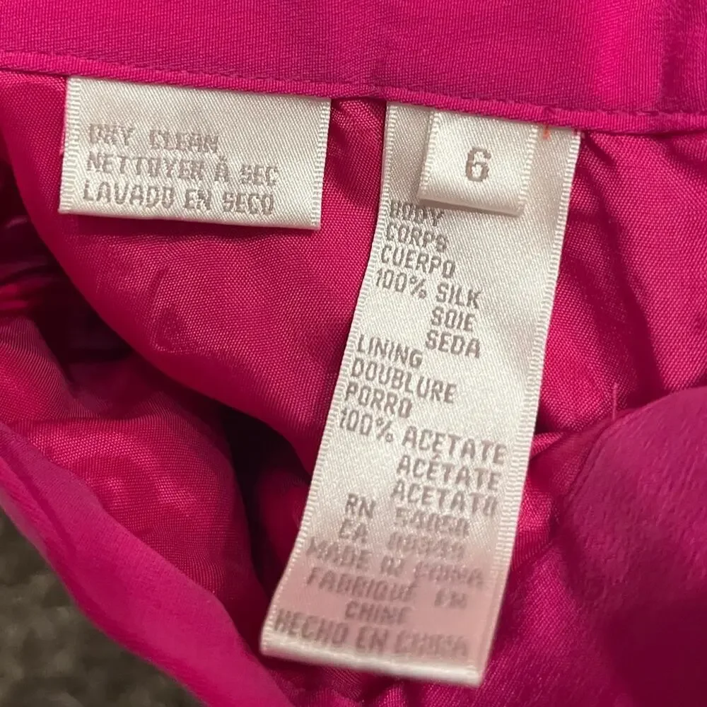 VTG Womens Skirt Size 6 Fuchsia 100% Silk Knee Length Lined Classy Career Work
